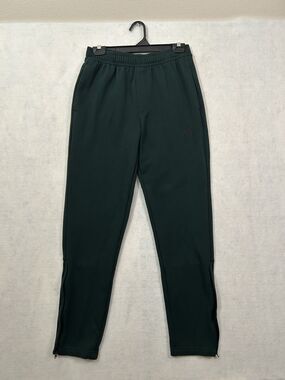 adidas Medium Fleece Tapered Track Pants Green Zipper Ankle Joggers Sweatpants